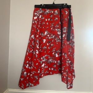 Rag & Bone Red Floral Wrap Skirt 100% Silk
